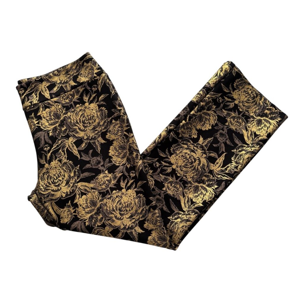 Soft Surroundings Mini Boot Cut Moonstruck Gold Metallic Floral Pull On Stretch - Picture 3 of 13